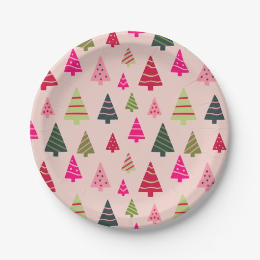 Roze en groene kerstbomen papieren bordje (Voorkant)
