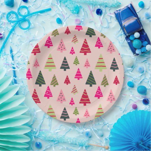Roze en groene kerstbomen papieren bordje (Feest)