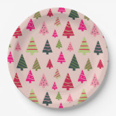 Roze en groene kerstbomen papieren bordje (Voorkant)