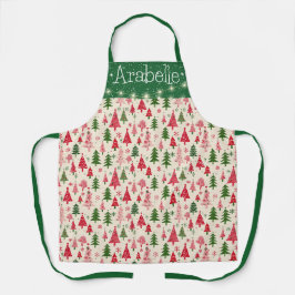 Roze en groene kerstbomen Patroon Schort