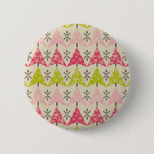 Roze en groene kerstbomen ronde button 5,7 cm