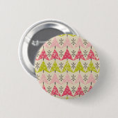 Roze en groene kerstbomen ronde button 5,7 cm (Voorkant /achterkant)
