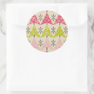 Roze en groene kerstbomen ronde sticker