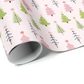Roze en Groene Kerstbomen Roze Kerstmis Cadeaupapier (Rol Hoek)