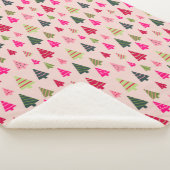 Roze en groene kerstbomen sherpa deken (3/4)