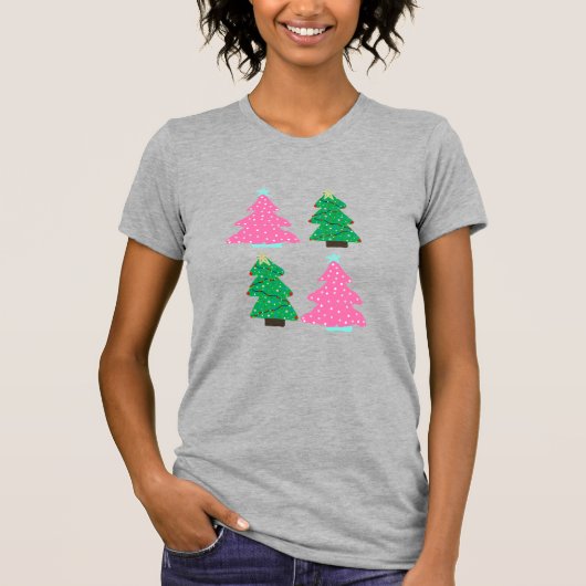 Roze en groene kerstbomen t-shirt (Voorkant)