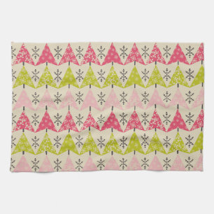 Roze en groene kerstbomen. theedoek