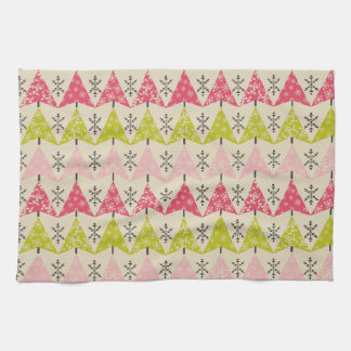Roze en groene kerstbomen. theedoek