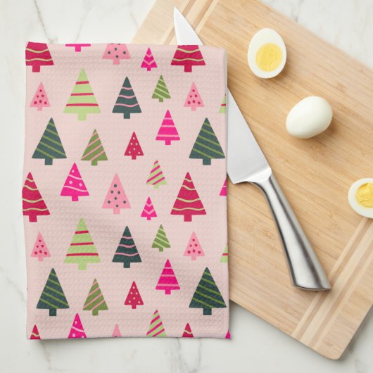 Roze en groene kerstbomen  theedoek (Quarter Fold)