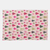 Roze en groene kerstbomen theedoek (Horizontaal)