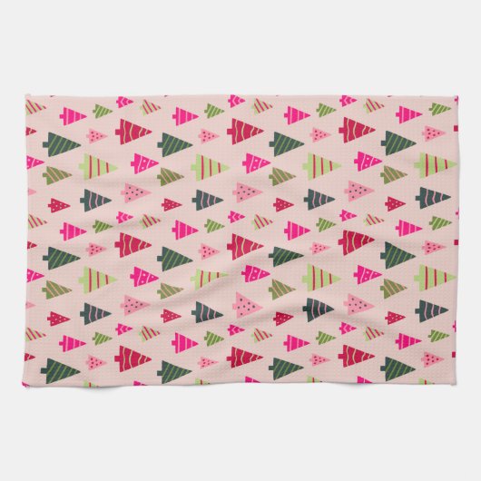 Roze en groene kerstbomen theedoek (Horizontaal)