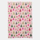 Roze en groene kerstbomen theedoek (Verticaal)