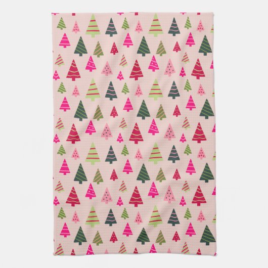 Roze en groene kerstbomen  theedoek (Verticaal)