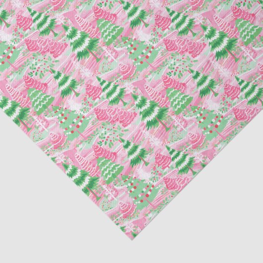 Roze en groene kerstbomen tissuepapier (Detail)