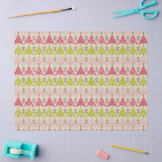 Roze en groene kerstbomen tissuepapier (Craft)