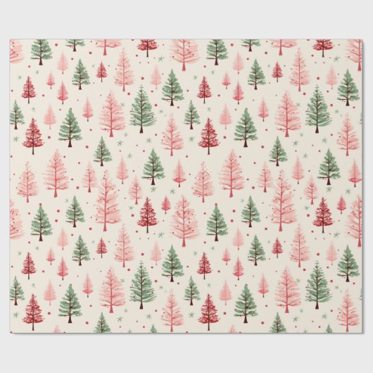 roze en groene kerstbomen vakantie cadeaupapier (Vlak)
