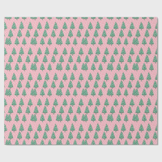 Roze en groene kerstboom cadeaupapier (Vlak)