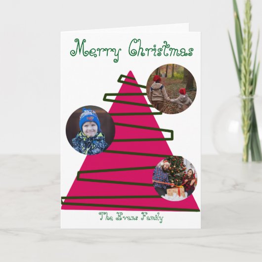 Roze en groene kerstboom kaart (Voorkant)