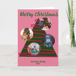 Roze en groene kerstboom kaart