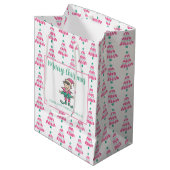 Roze en groene kerstboom medium cadeauzakje (Voorkant Gekanteld)