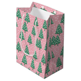 Roze en groene kerstboom medium cadeauzakje