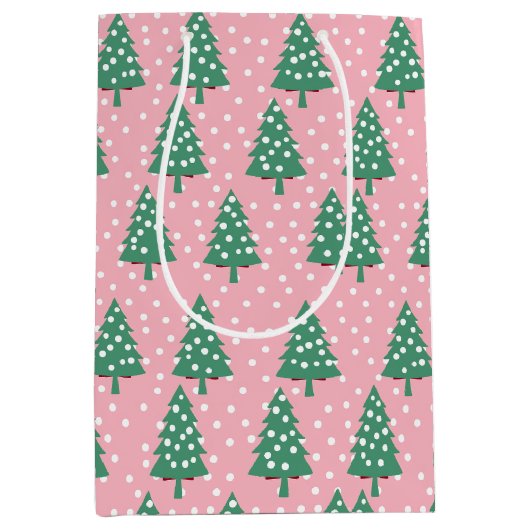 Roze en groene kerstboom medium cadeauzakje (Voorkant)