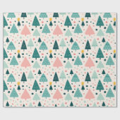Roze en groene kerstboom patroon cadeaupapier (Vlak)