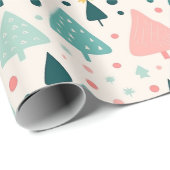 Roze en groene kerstboom patroon cadeaupapier (Rol Hoek)