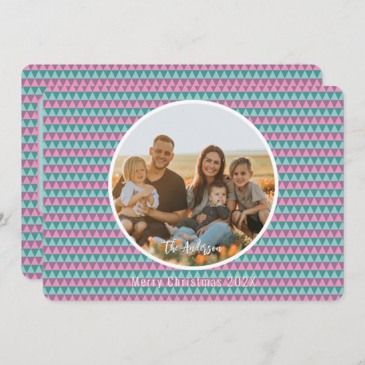 Roze en groene kerstkaart (Voorkant / Achterkant)