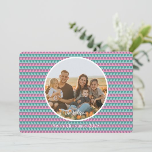 Roze en groene kerstkaart (Staand voorkant)