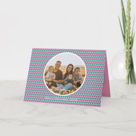 Roze en groene kerstkaart bedankkaart (Voorkant)