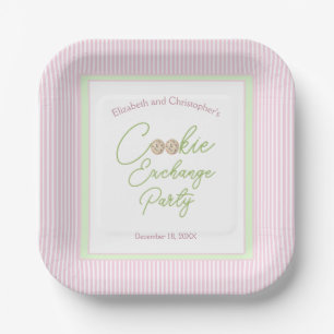 Roze en groene kerstkoekjes uitwisseling feestje papieren bordje