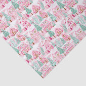 Roze en Groene Kerstmis Gingerbread Village Tissuepapier (Detail)