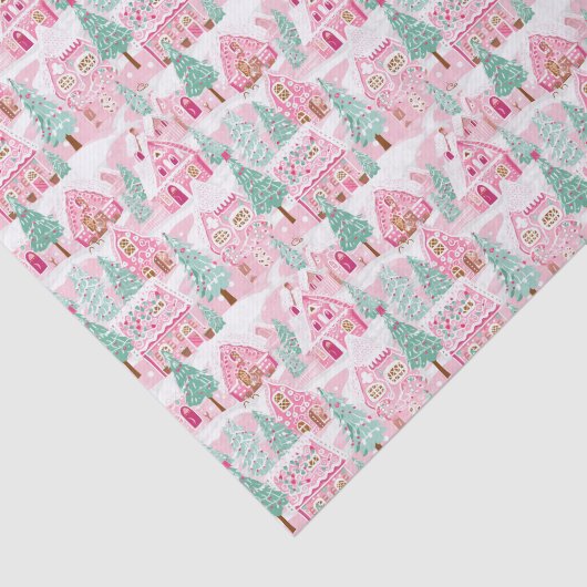 Roze en Groene Kerstmis Gingerbread Village Tissuepapier (Detail)