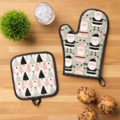 Roze en groene Kerstmis Ovenwant & Pannenlap Set (Top down)