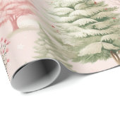 roze en groene kerstpijnbomen cadeaupapier (Rol Hoek)