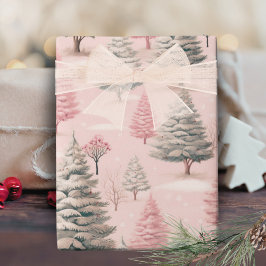  roze en groene kerstpijnbomen cadeaupapier