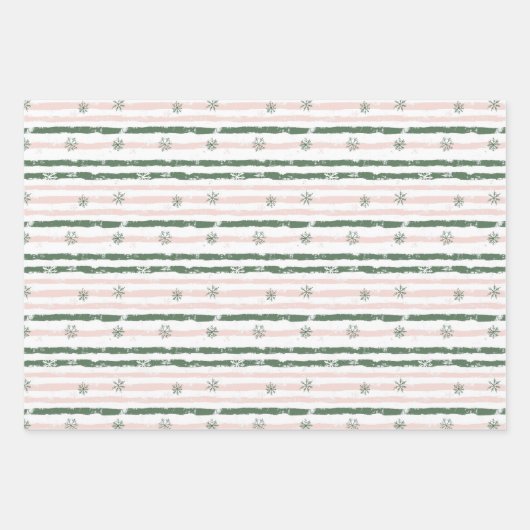 Roze en groene kerststrepen inpakpapier vel (Voorkant 3)