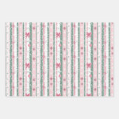 Roze en groene kerststrepen inpakpapier vel (Voorkant 2)