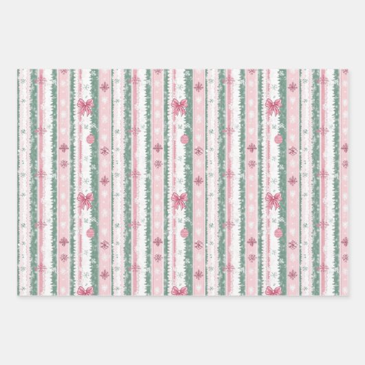 Roze en groene kerststrepen inpakpapier vel (Voorkant 2)
