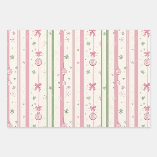 Roze en groene kerststrepen inpakpapier vel (Voorkant)