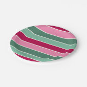 Roze en groene kerststrepen papieren bordje (Gekanteld)