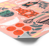  roze en groene keuken-Floral Illustratie Poster (Hoek)