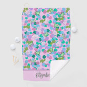 Roze en groene kikkers aangepaste naam dames golfhanddoek (Insitu)