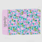 Roze en groene kikkers aangepaste naam dames golfhanddoek (Horizontaal)