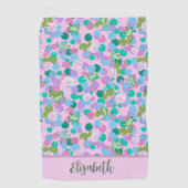 Roze en groene kikkers aangepaste naam dames golfhanddoek (Voorkant)