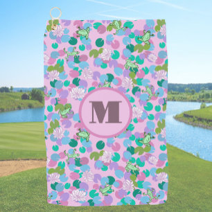 Roze en groene kikkers custom monogram dames golfhanddoek