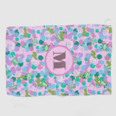 Roze en groene kikkers custom monogram dames golfhanddoek (Horizontaal)