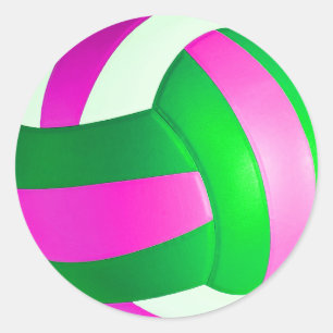 Roze en groene klassieke volleybalronde sticker