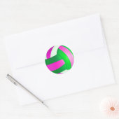 Roze en groene klassieke volleybalronde sticker (Envelop)